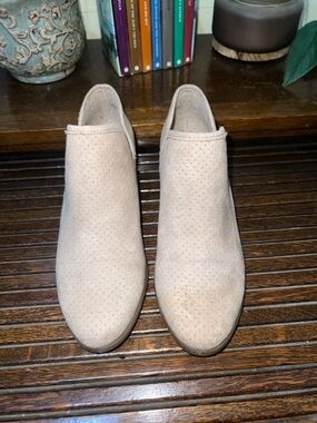 Nicole Beige Suede Perforated Slip-On Ankle Booties
